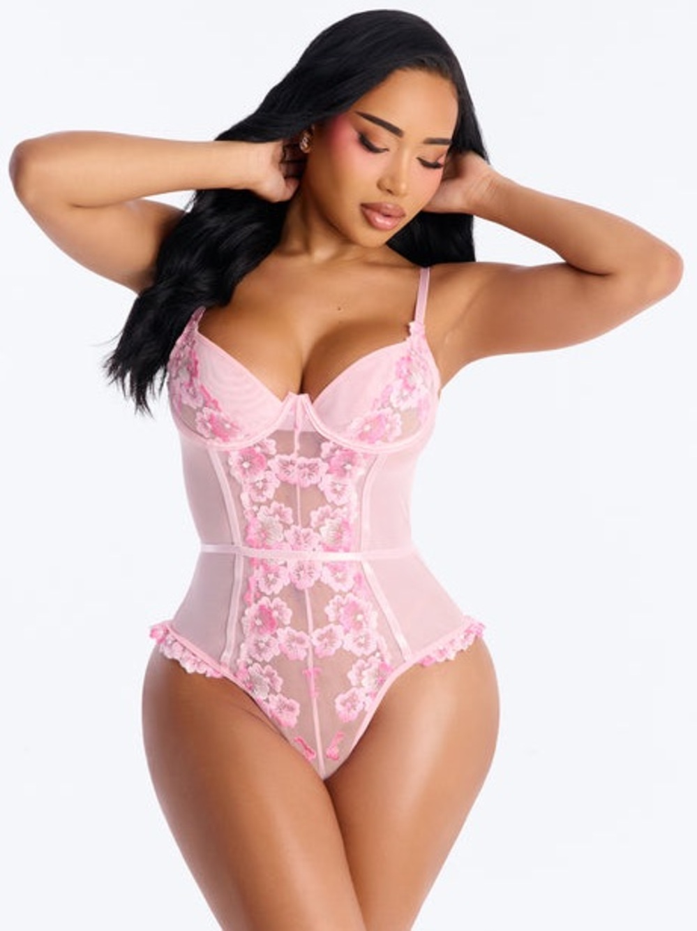Floral Mesh Embroidered Teddy